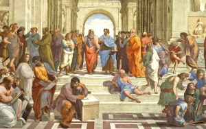 Painting of Stoic philosophers debating in Athens