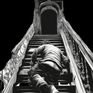 Man crawling up stairs